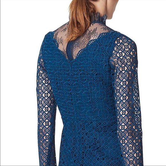 Sandro Bartsie High-neck Lace Dress In Petrole - Picture 3 of 5